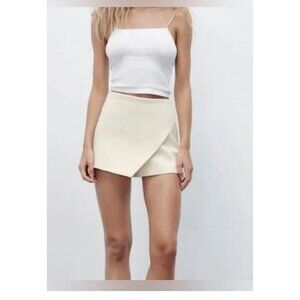 ZARA Small Women's Asymmetrical Mini Skort White Resortwear Clean Girl Beach